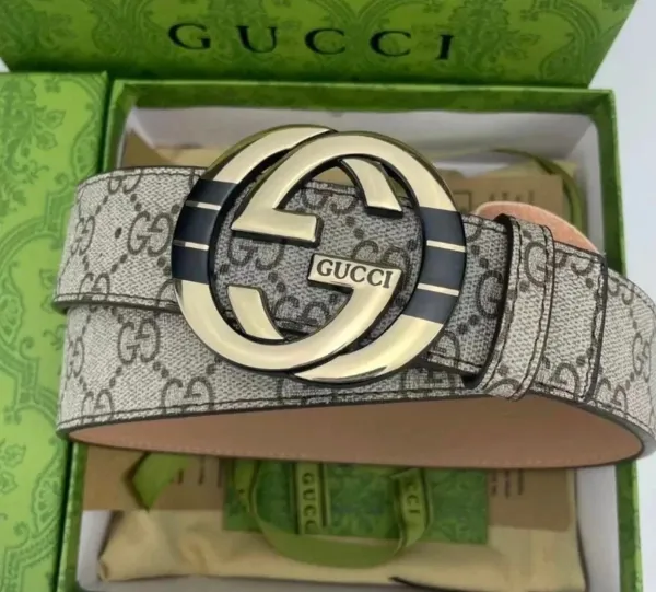 Gucci GG Marmont Belt Beige Canvas with Gold-Tone Buckle - 1