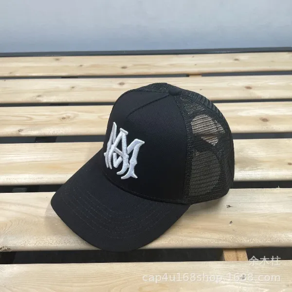 AMI Paris Logo Embroidered Black Mesh Back Baseball Cap - 1