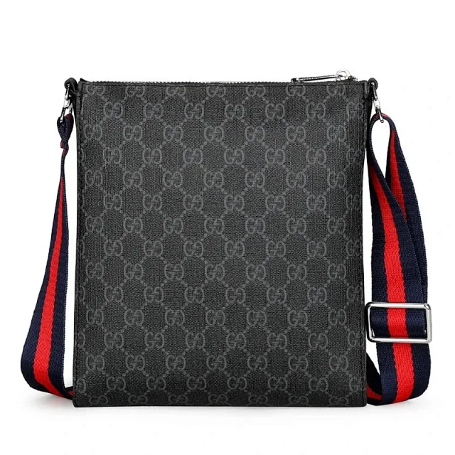 Gucci Crossbody Bags G8089 monogram zip bag with striped webbing strap product detail image 2