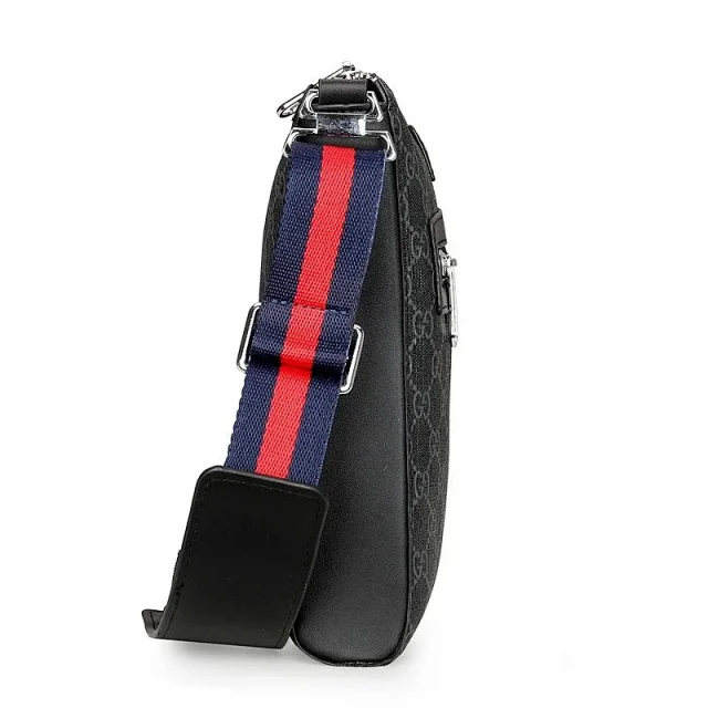 Gucci Crossbody Bags G8089 monogram zip bag with striped webbing strap product detail image 3