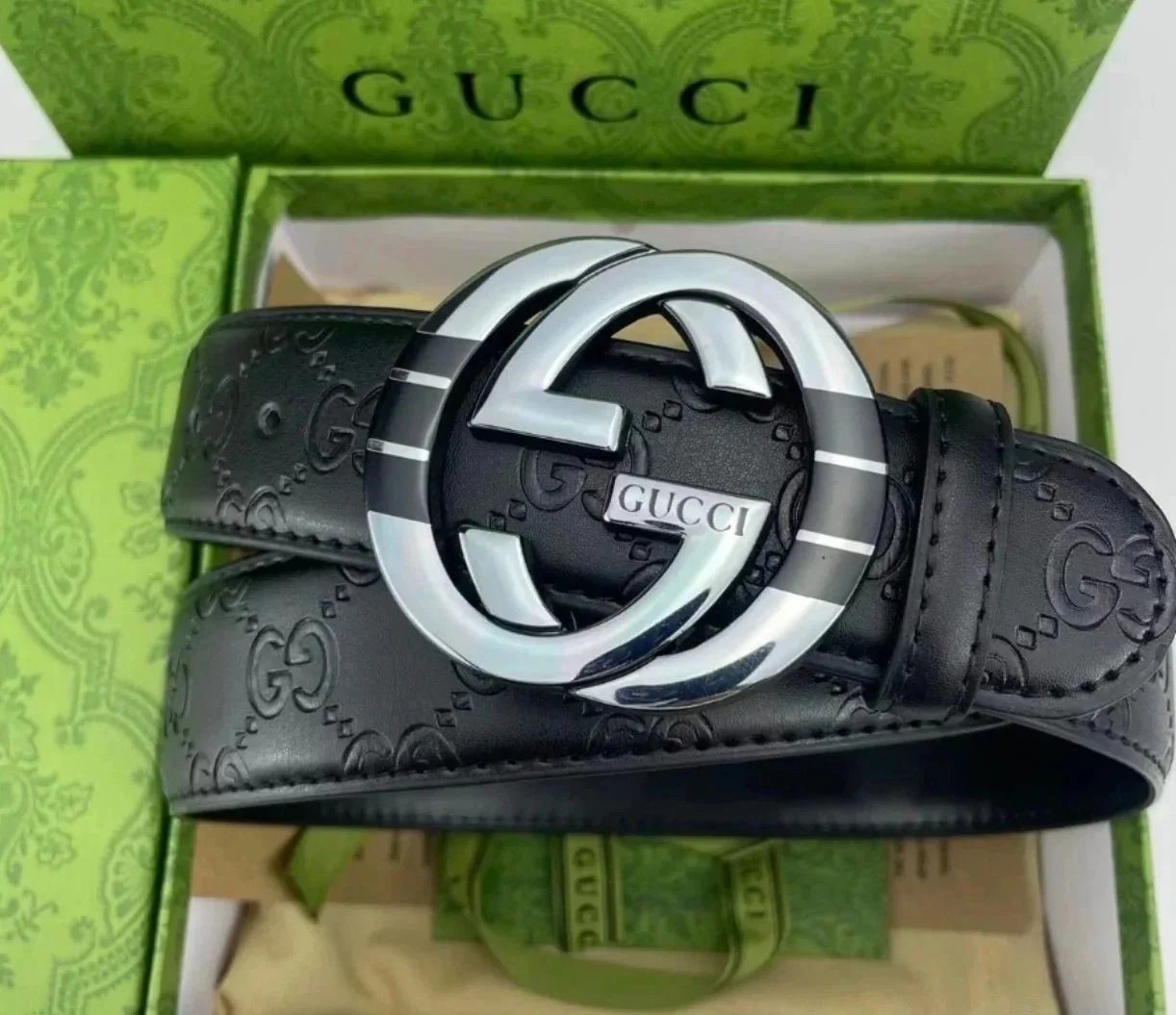 Gucci GG Marmont Belt Black Leather with Silver-Tone Buckle - 1