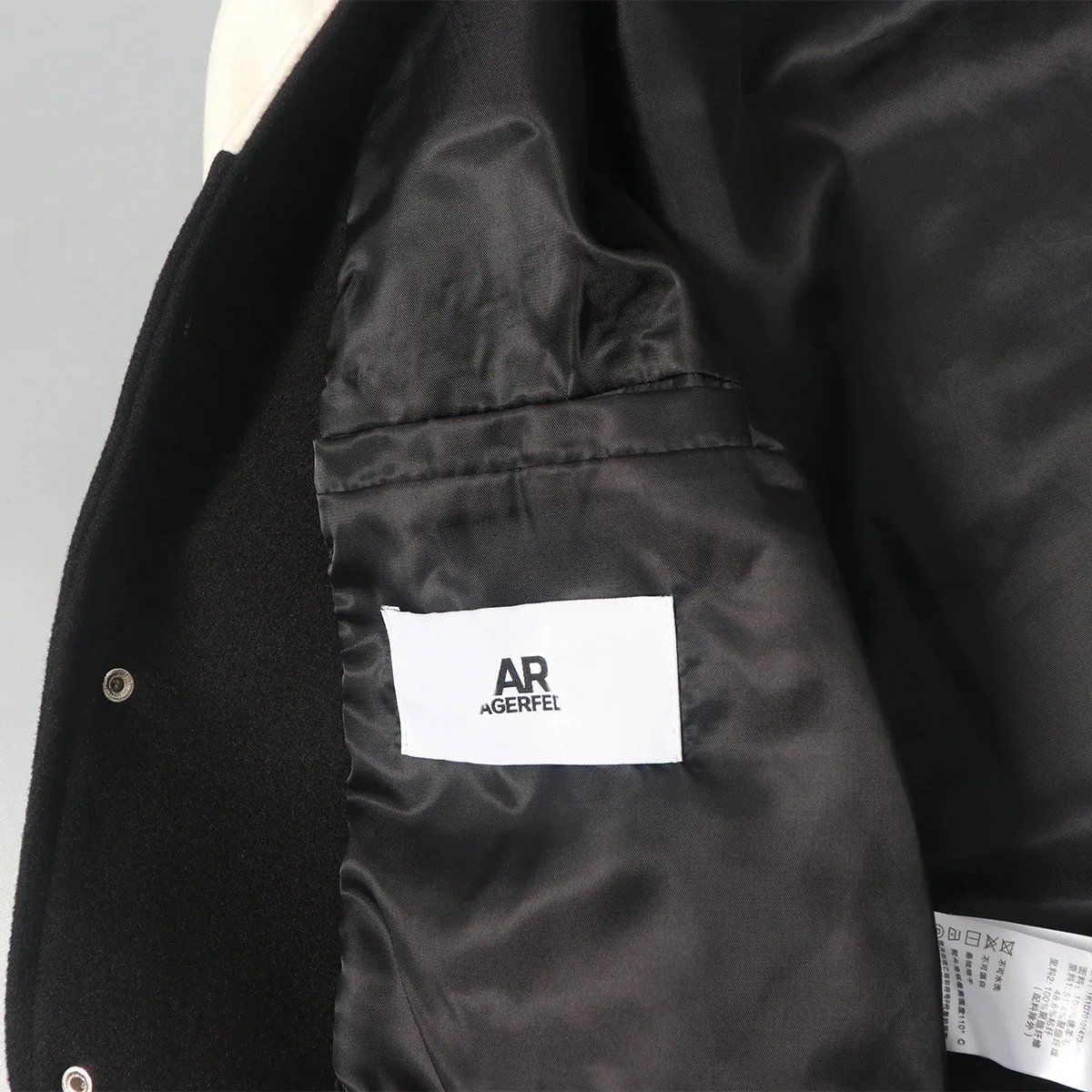 Karl Lagerfeld x Agerfel Varsity Jacket Black and Cream Outerwear - 6