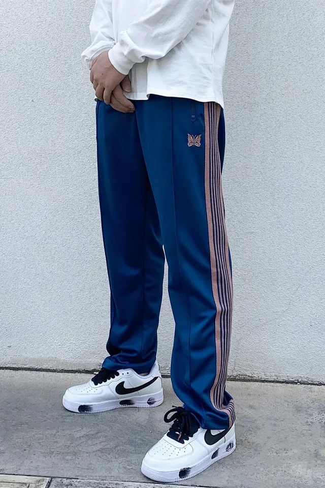 Needles Trousers Striped track pants with butterfly embroidery product detail image 7