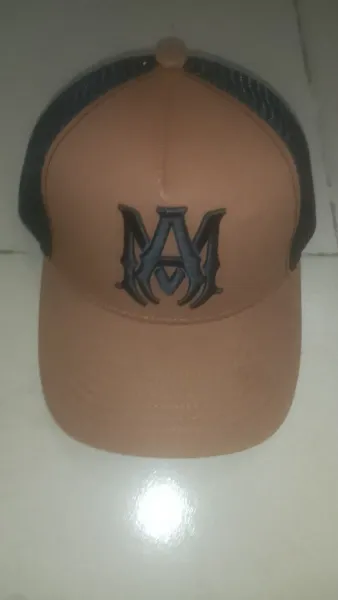 AMI Paris Logo Embroidered Tan and Black Meshback Baseball Cap - 1