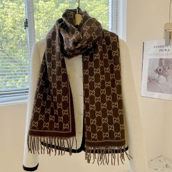 Gucci GG Marmont Monogram Brown Cashmere Scarf - 1