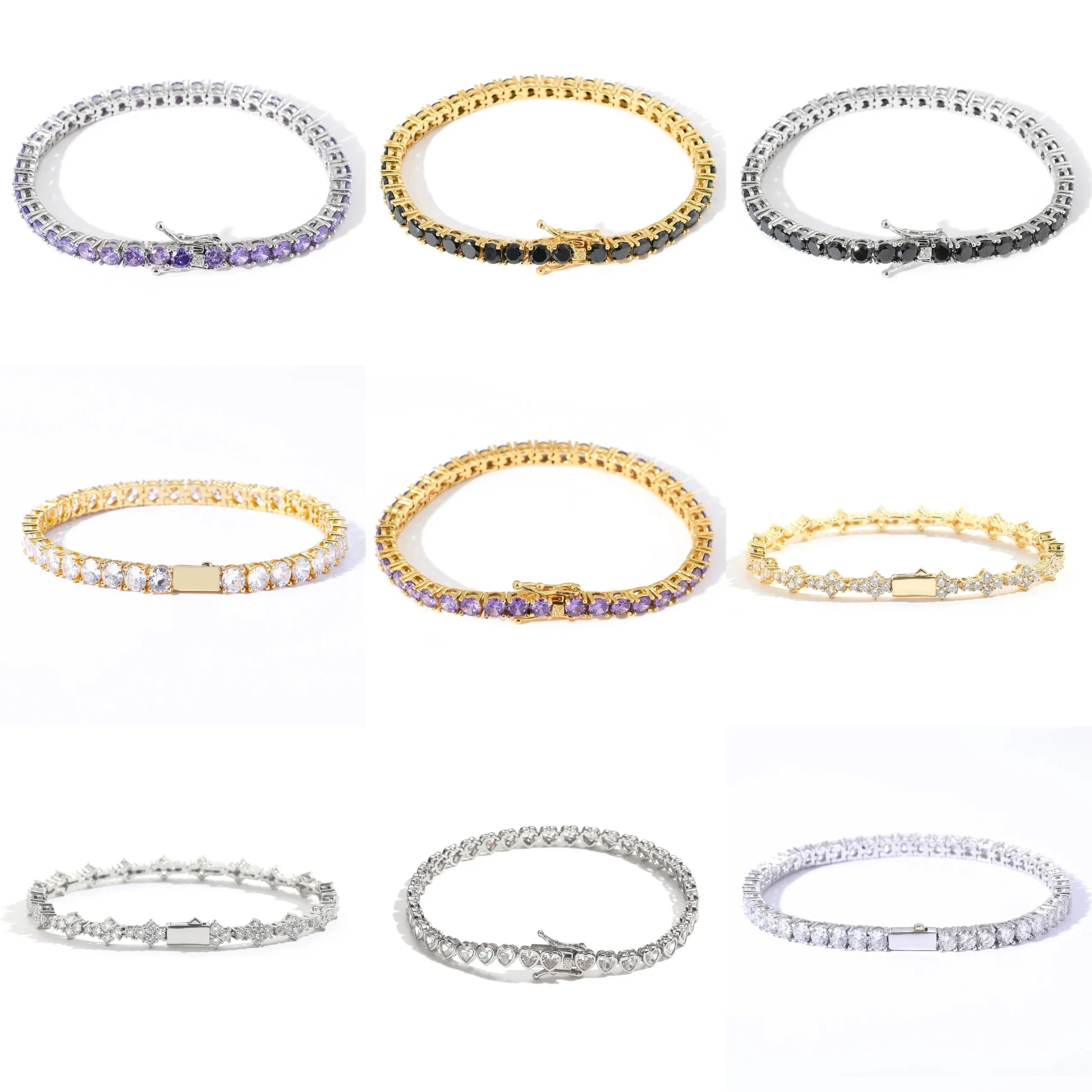 Shiny Hip Hop Tennis Chain Bracelet with Micro-Set Zirconia, Unisex Jewelry : findsindex.com