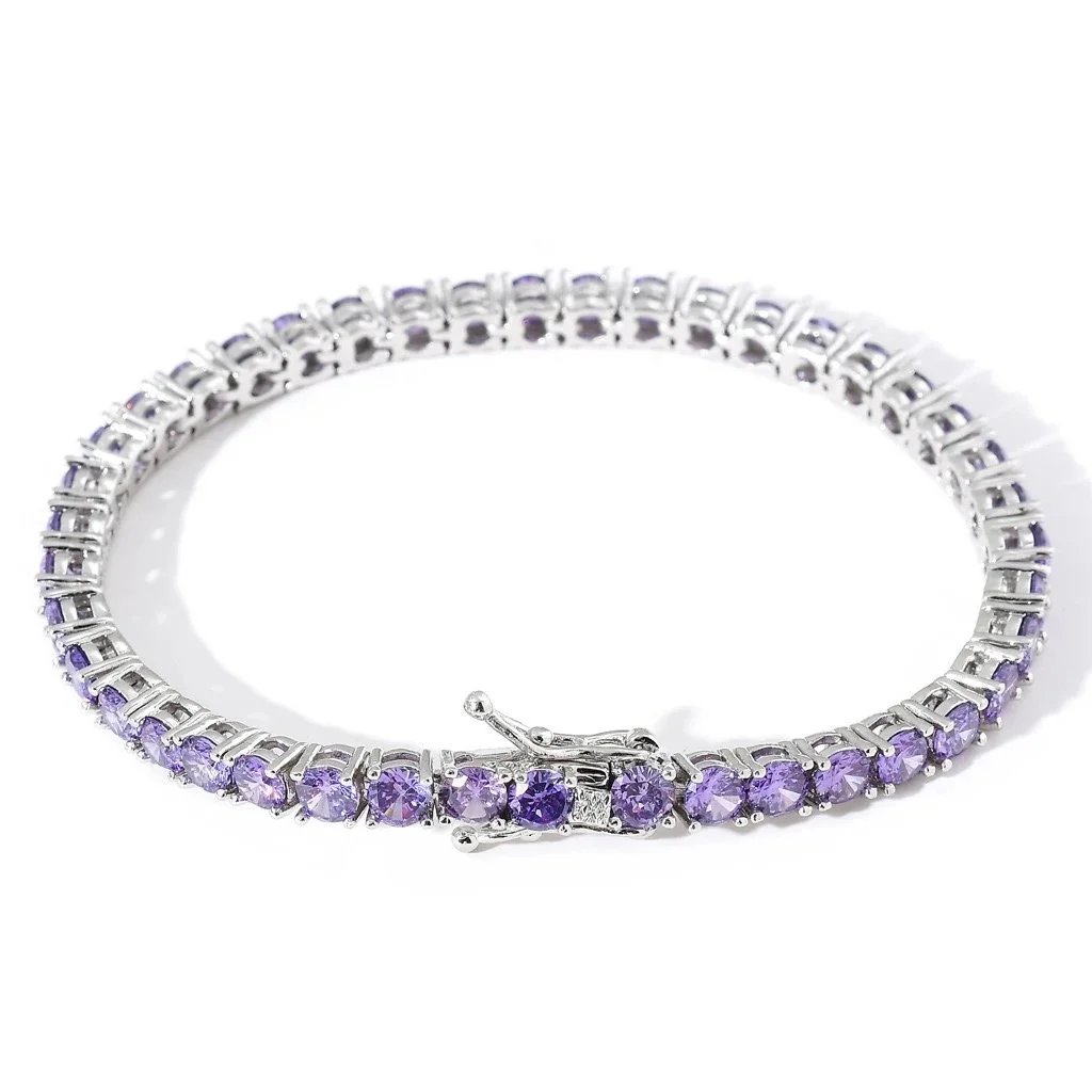 4mm-purple zircon-silver-tennis chain
