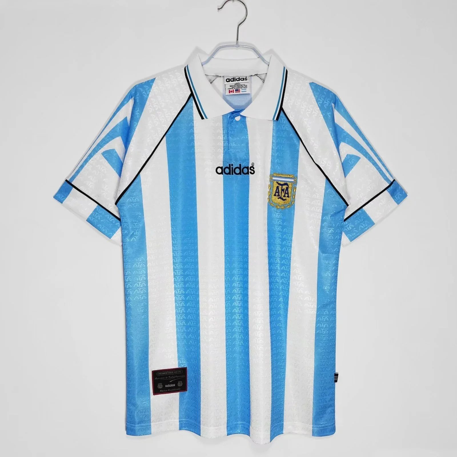 Adidas Argentina 1994 World Cup Home Jersey Blue and White Striped Polo - 1