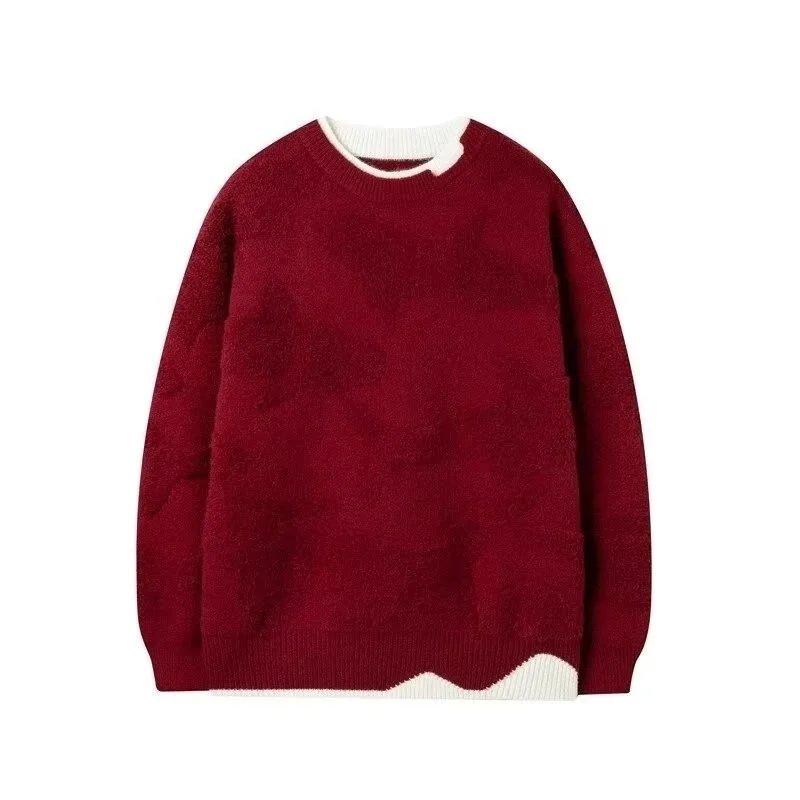 Design Oversized Chenille Sweater Brown with Contrast Ribbing - 3