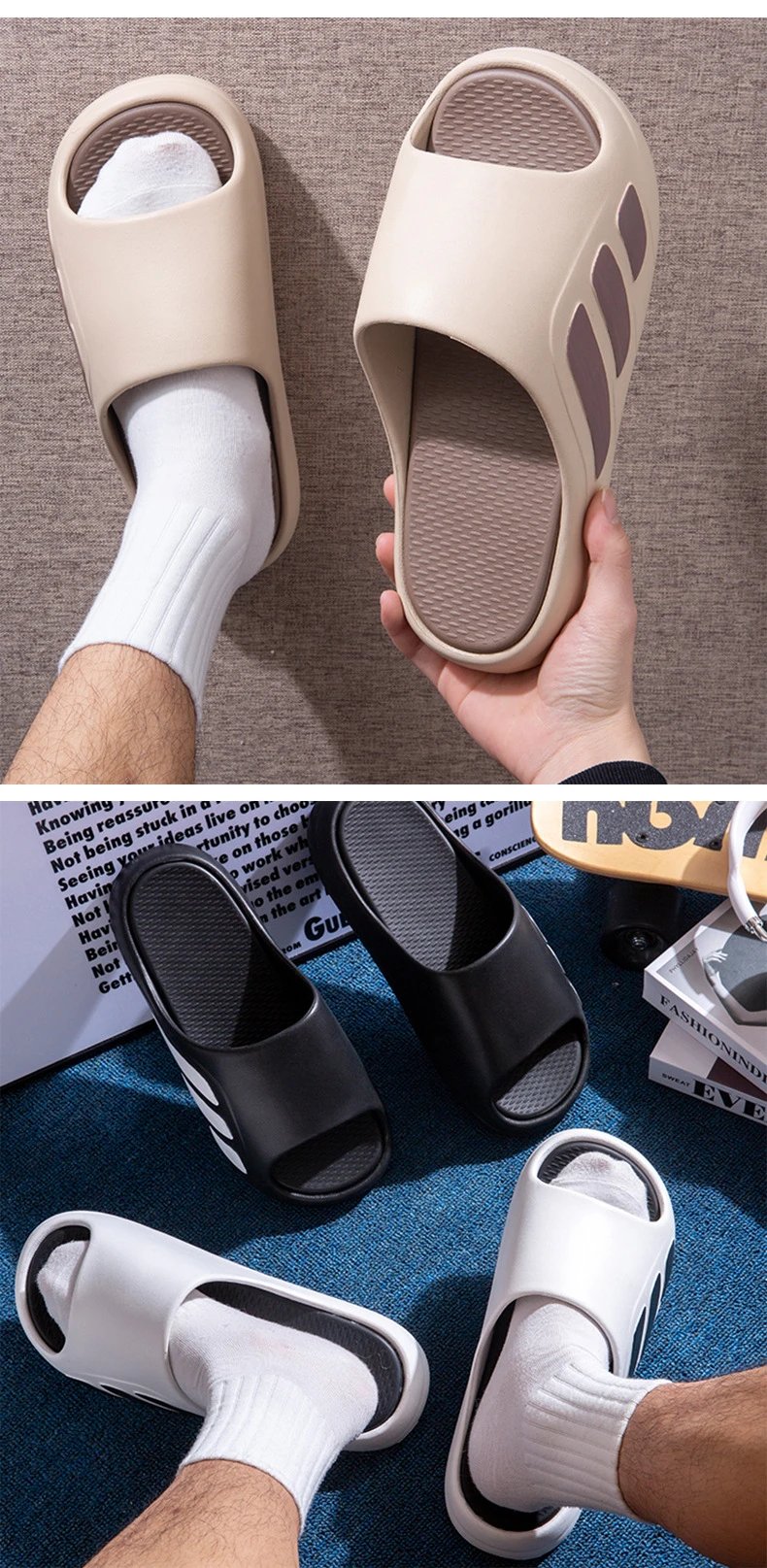 Adidas Slides White Black Slippers - 3