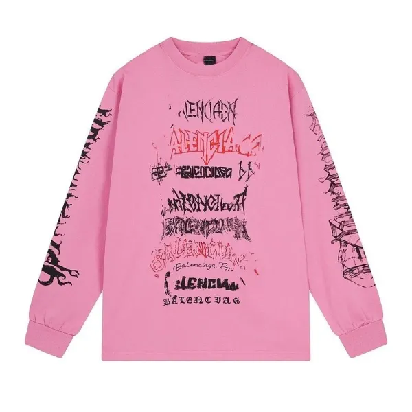 Balenciaga Multi-Logo Print Oversized T-Shirt Pink - 11