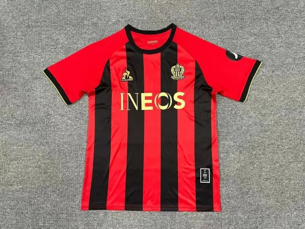 OGC Nice x Le Coq Sportif 2024 Home Jersey Red Black Stripe - 1