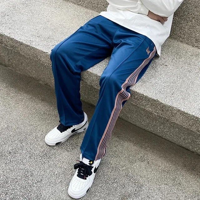 Needles Trousers Striped track pants with butterfly embroidery product detail image 8