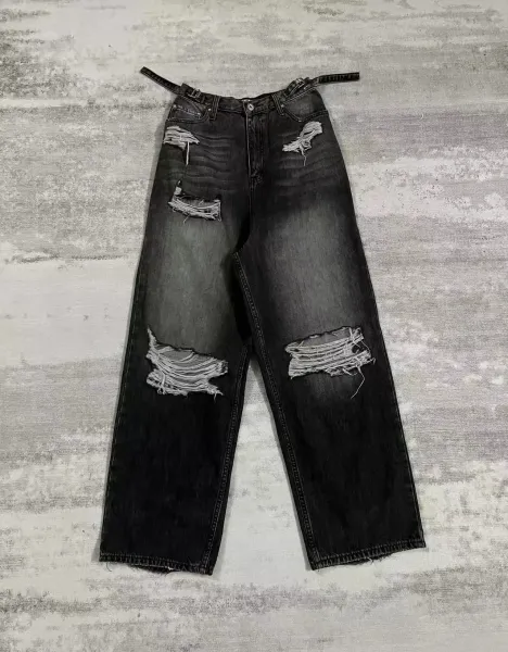 Gallery Dept. Distressed Wide-Leg Black Jeans - 6