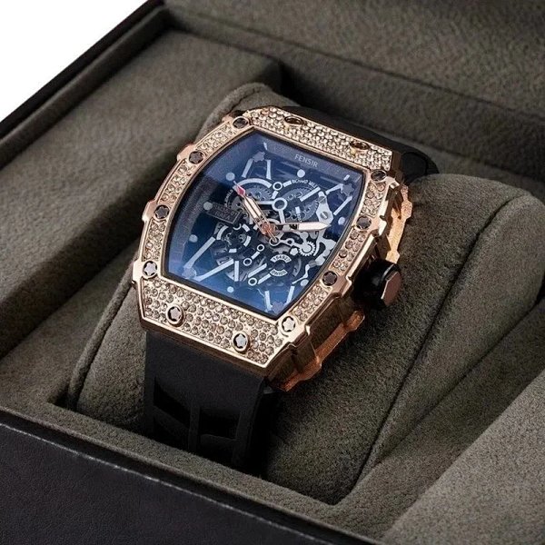 Design Fensir Skeleton Watch Rose Gold and Black Mechanical Watch Watches product listing in Litbuy spreadsheet finds