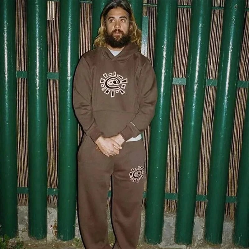 Corteiz Sun Logo Brown Sweatpants - 9