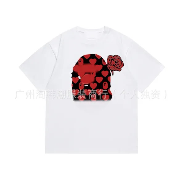 A Bathing Ape x Heart Pattern Bapesta Graphic T-Shirt White - 1