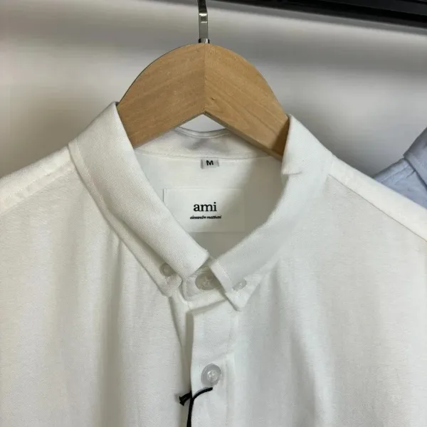 Ami Alexandre Mattiussi Short-Sleeve Stripe Shirt in Charcoal and Sky Blue - 8