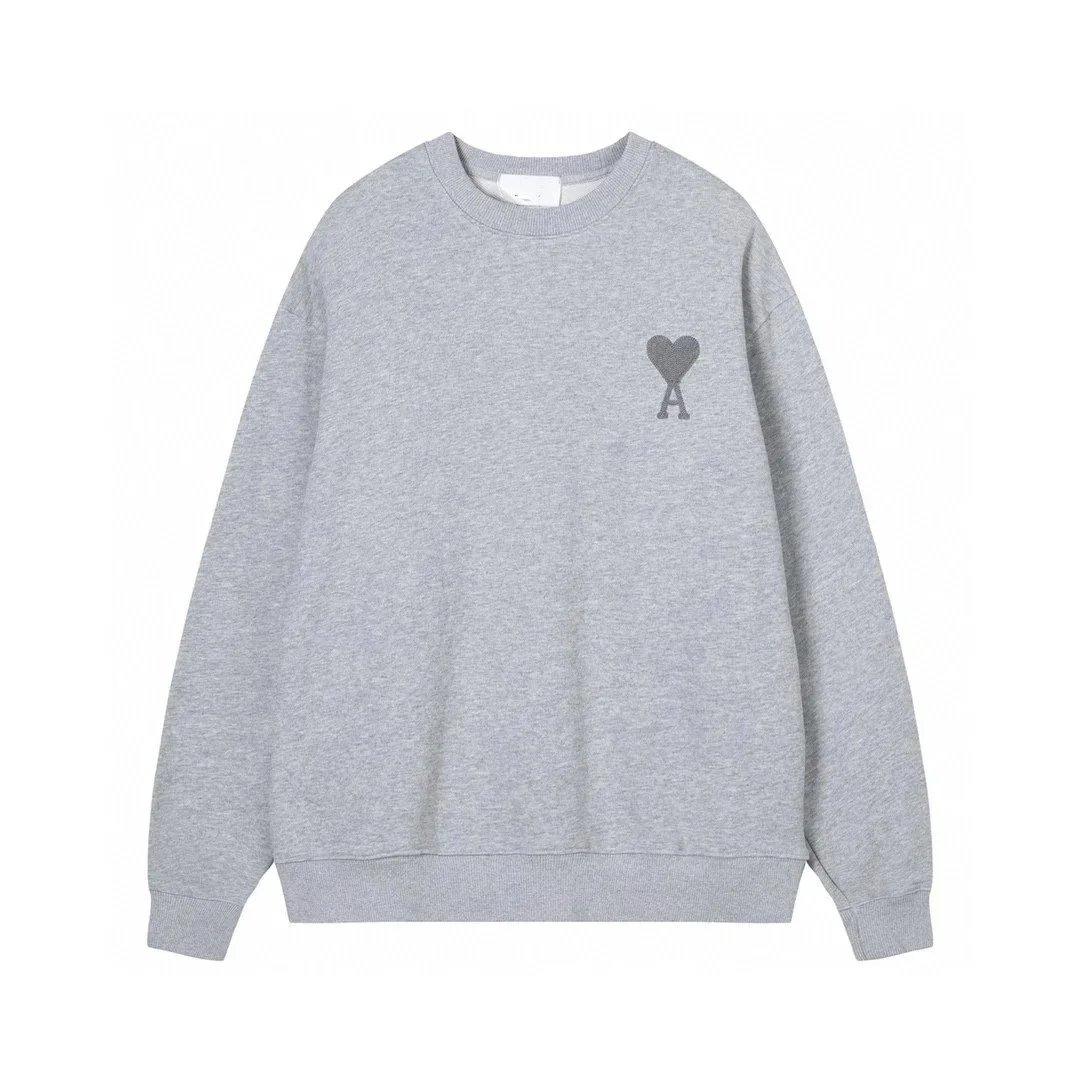 AMI Paris Heart Logo Crewneck Sweatshirt Gray - 1