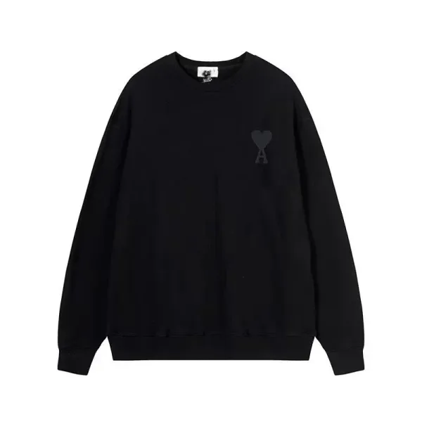 AMI Paris Heart Logo Black Crewneck Hoodie - 1