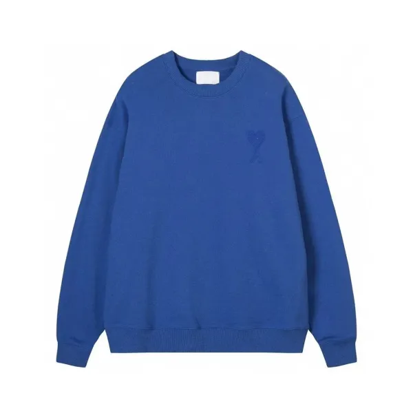 AMI Paris Heart Logo Crewneck Sweater Blue - 1
