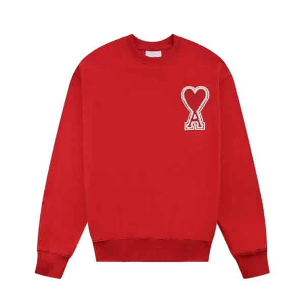 AMI Paris Heart Logo Sweatshirt Red Hoodie - 1