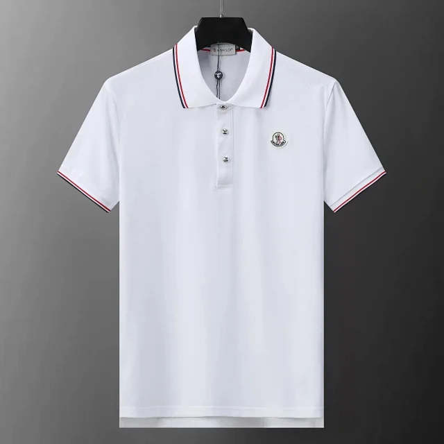 Moncler Shirts Short-sleeve polo shirt with logo patch and tricolor trim product detail image 10