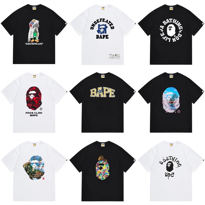 RF Streetwear Cross-Border Wholesale Supply Dropshipping 260g Heavyweight BAPE Ape Head Shark Short-Sleeve T-Shirt 25s