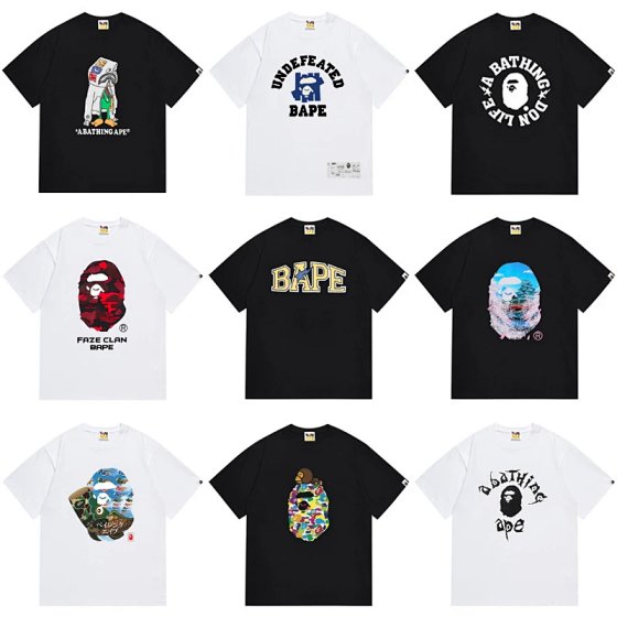 RF Streetwear Cross-Border Wholesale Supply Dropshipping 260g Heavyweight BAPE Ape Head Shark Short-Sleeve T-Shirt 25s