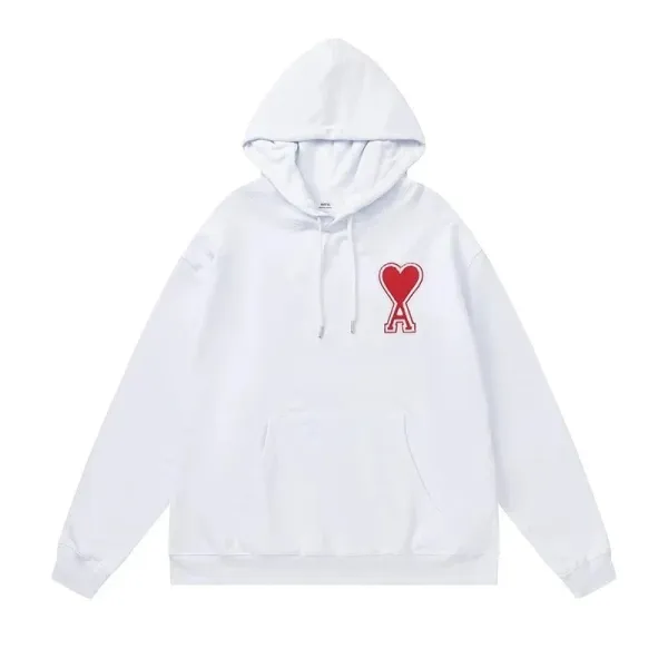 AMI Paris Heart Logo Hoodie White - 1