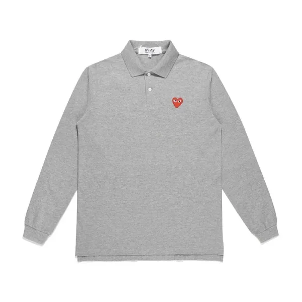 Play Comme des Garçons Heart Logo Long Sleeve Polo Gray - 1
