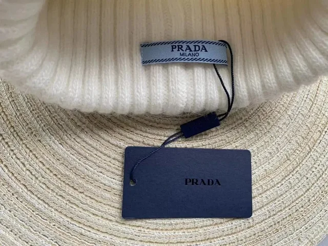 Prada Hats Ribbed Knit Beanie with Triangle Logo Plaque product detail image 7
