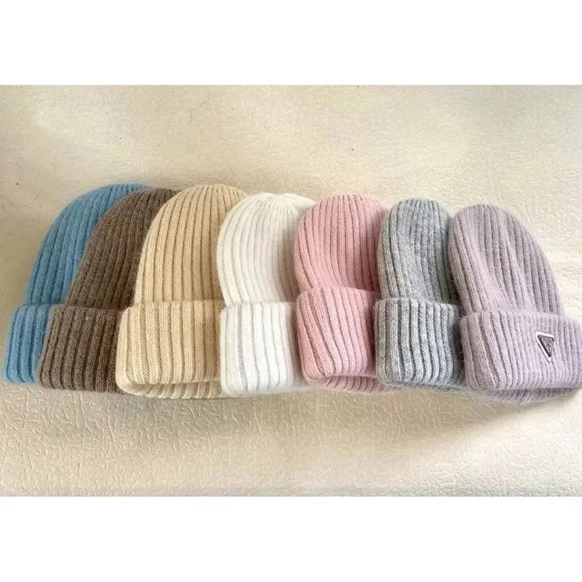 Prada Hats Ribbed Knit Beanie with Triangle Logo Plaque product detail image 6