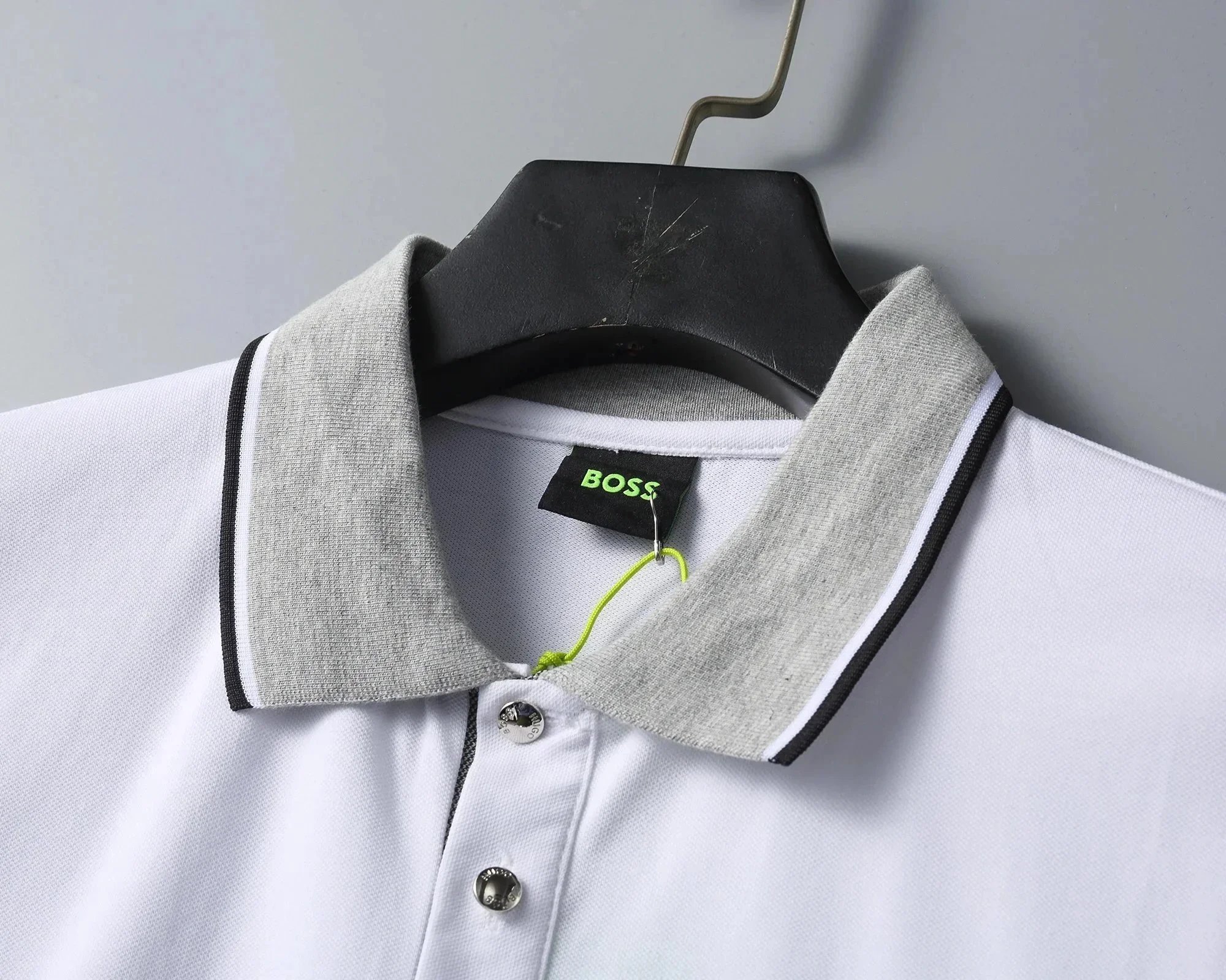 Hugo Boss Signature Script Black Polo with White Collar - 5
