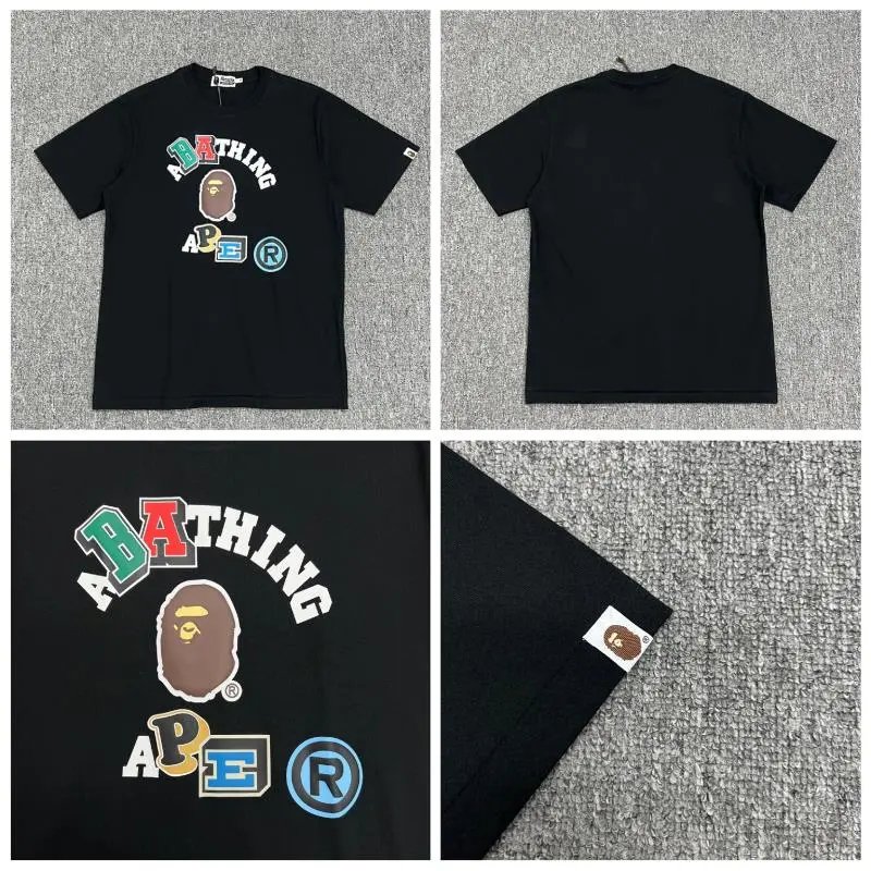A BATHING APE T-Shirts Short-Sleeve Graphic and Camouflage Logo — XX322 black