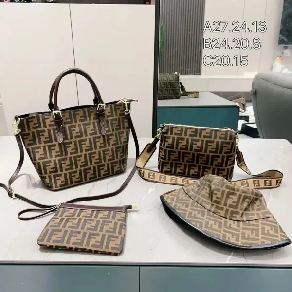 Fendi FF Logo Canvas Set: Tote Bag, Crossbody Bag, Wristlet, and Bucket Hat - 1