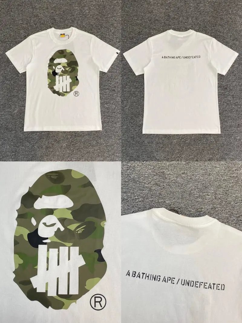 A BATHING APE T-Shirts Short-Sleeve Graphic and Camouflage Logo — XX112 white