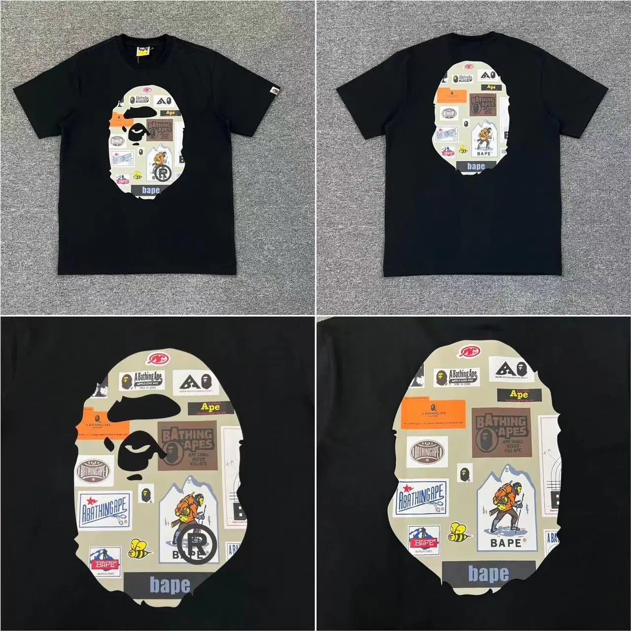 A BATHING APE T-Shirts Short-Sleeve Graphic and Camouflage Logo — XX256 black