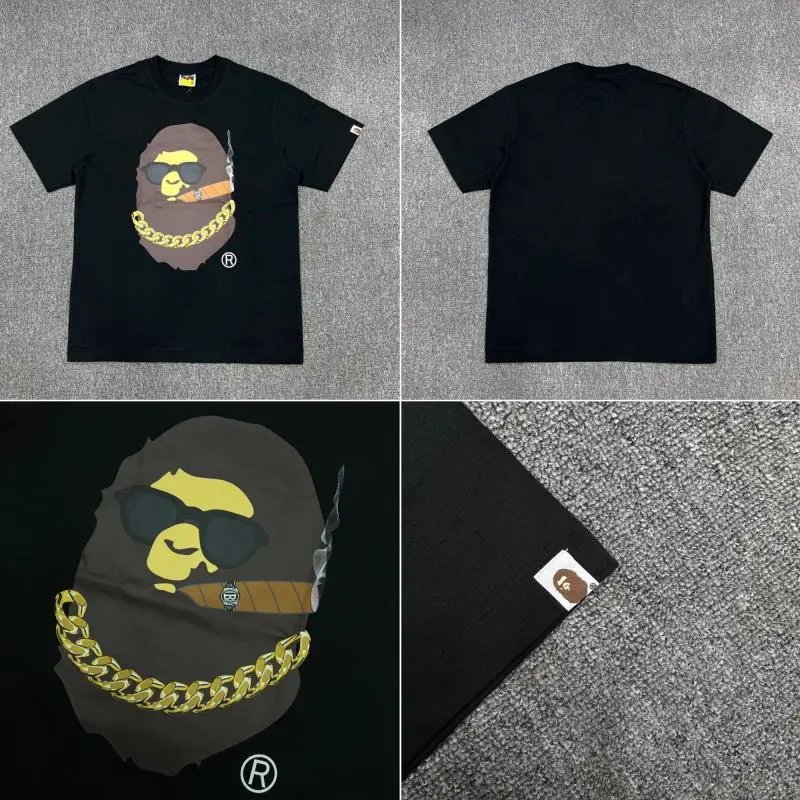 A BATHING APE T-Shirts Short-Sleeve Graphic and Camouflage Logo — XX023 black