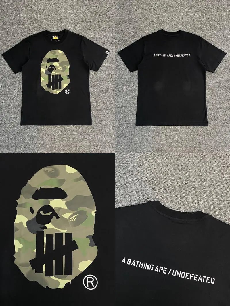 A BATHING APE T-Shirts Short-Sleeve Graphic and Camouflage Logo — XX112 black