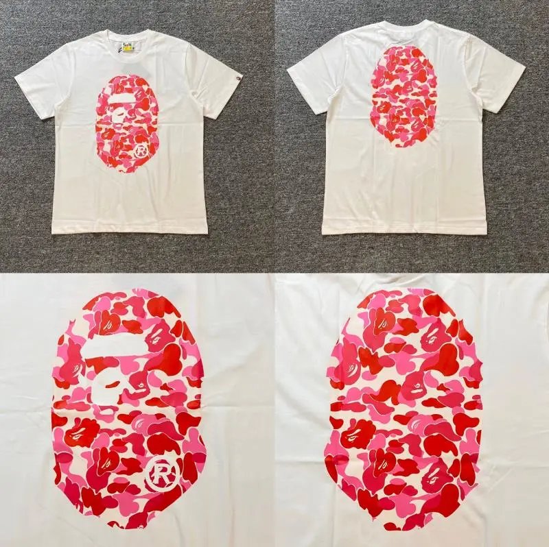 A BATHING APE T-Shirts Short-Sleeve Graphic and Camouflage Logo — XX363 White Powder
