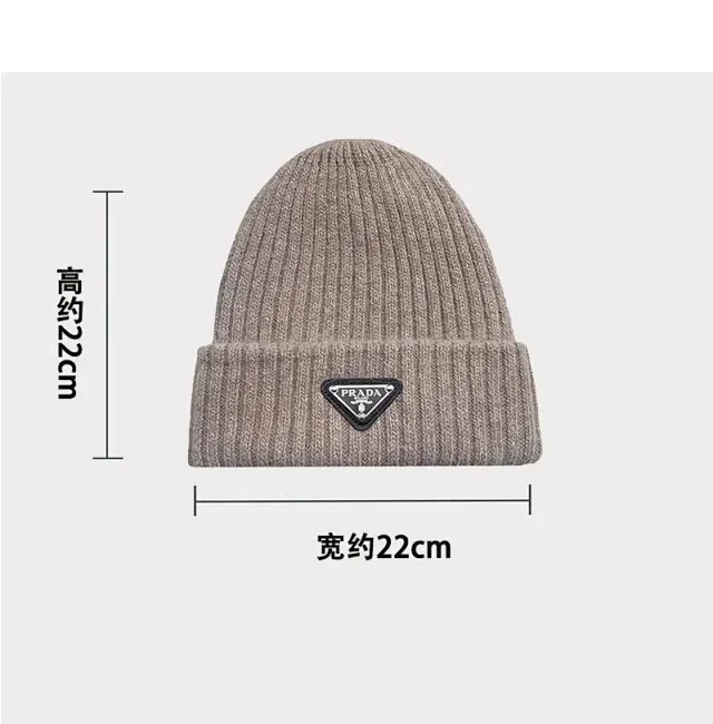 Prada Hats Ribbed Knit Beanie with Triangle Logo Plaque product detail image 5