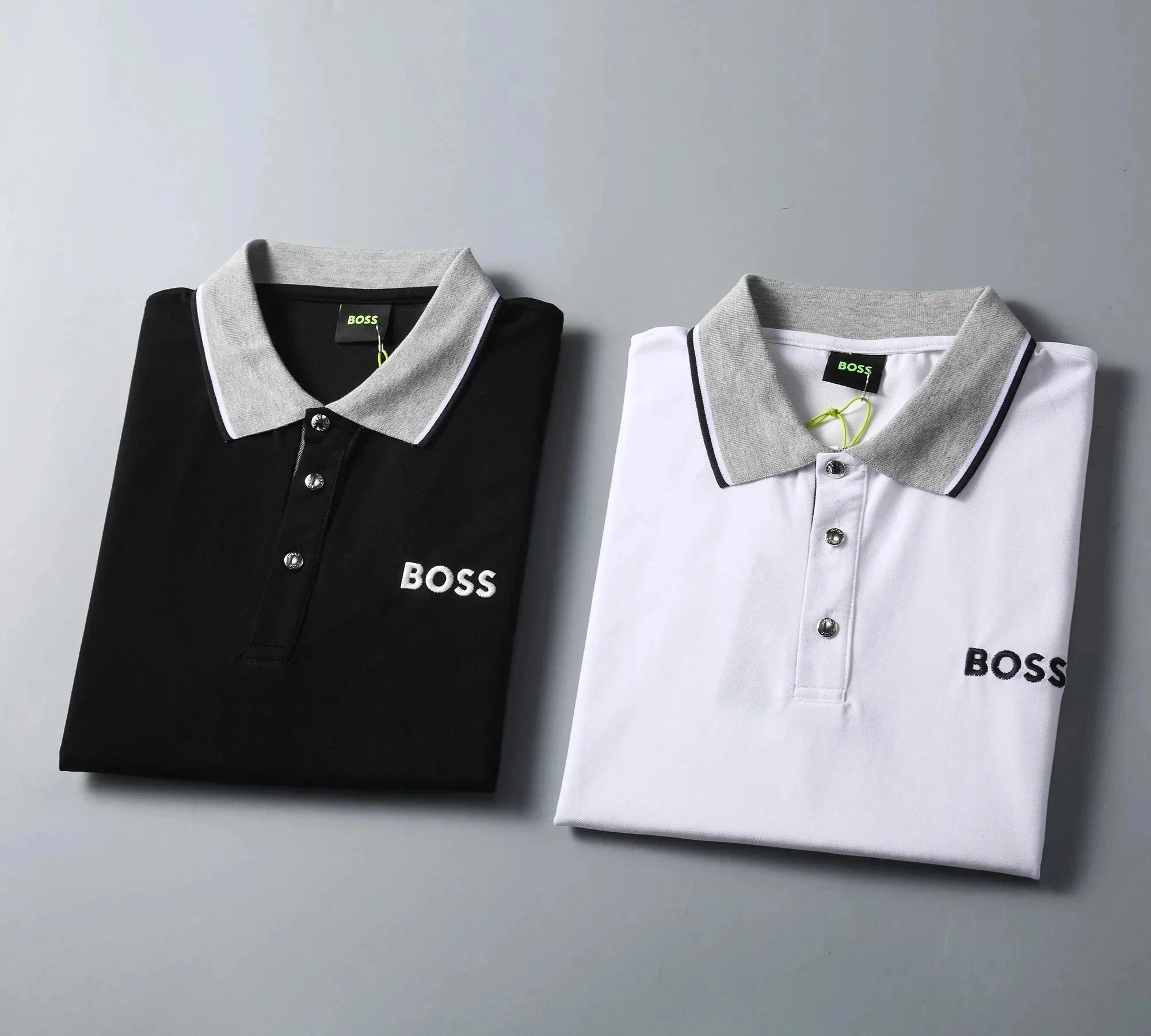 Hugo Boss Signature Script Black Polo with White Collar - 7