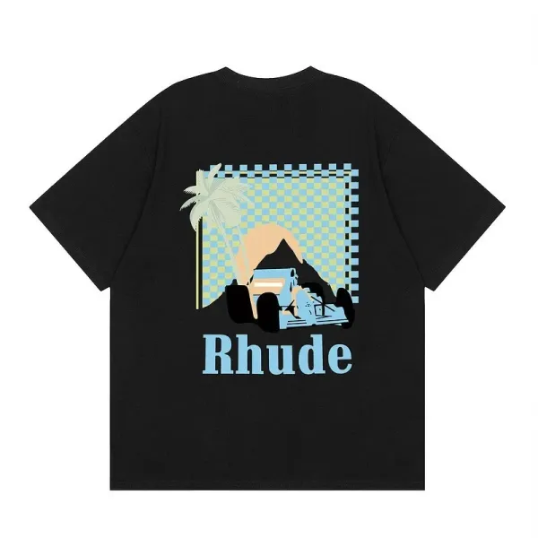 Rhude Racing Palm Print Black T-Shirt - 1