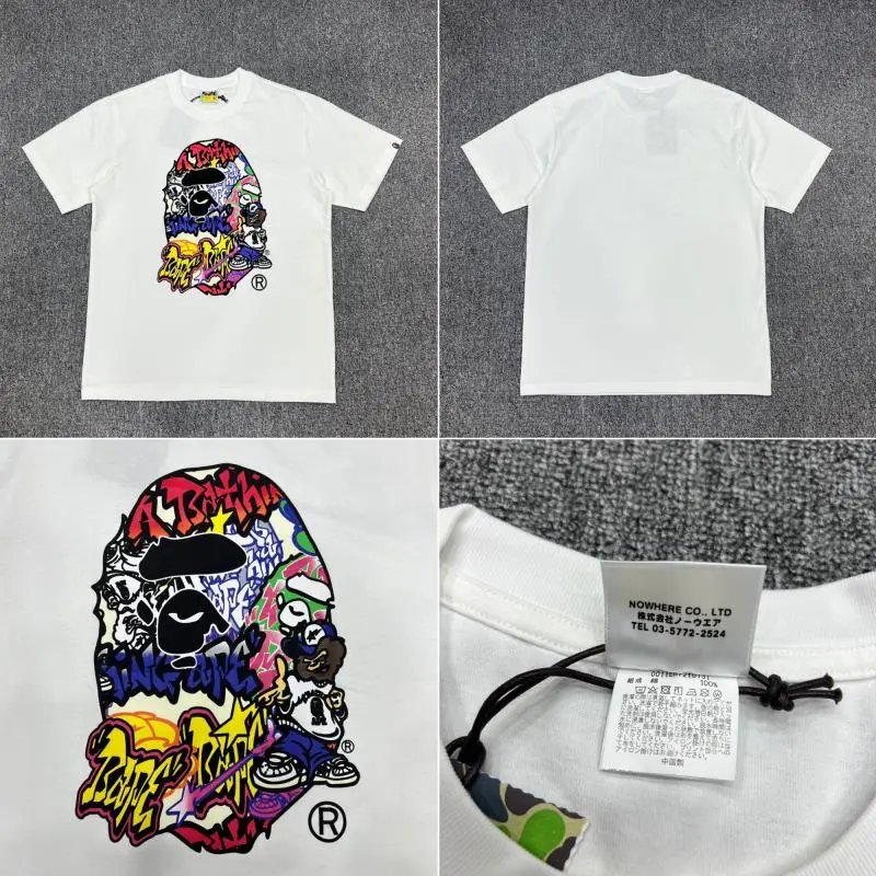 A BATHING APE T-Shirts Short-Sleeve Graphic and Camouflage Logo — XX025 white
