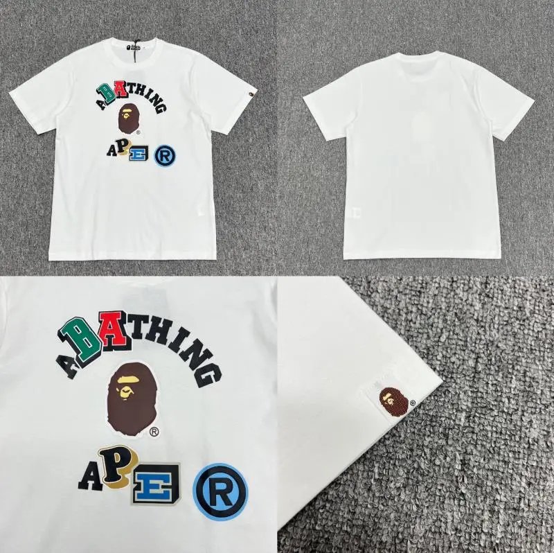 A BATHING APE T-Shirts Short-Sleeve Graphic and Camouflage Logo — XX322 white
