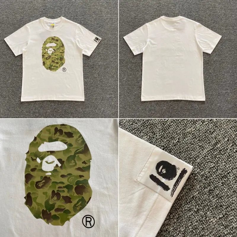 A BATHING APE T-Shirts Short-Sleeve Graphic and Camouflage Logo — XX106 white