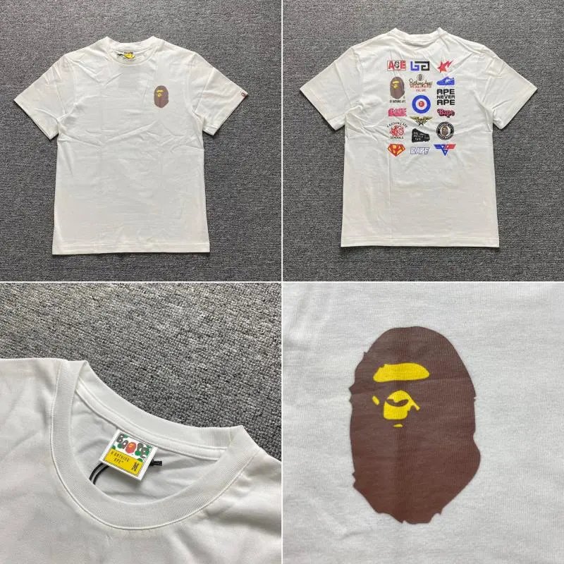 A BATHING APE T-Shirts Short-Sleeve Graphic and Camouflage Logo — XX140 white