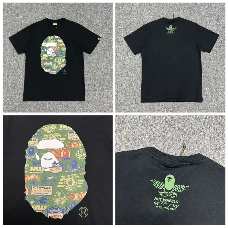 A BATHING APE T-Shirts Short-Sleeve Graphic and Camouflage Logo — XX323 black