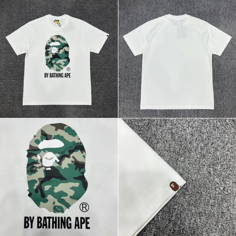 A BATHING APE T-Shirts Short-Sleeve Graphic and Camouflage Logo — XX011 white